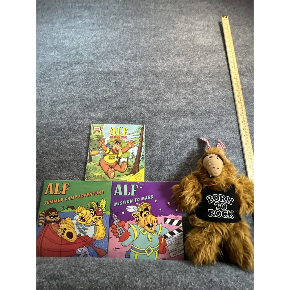 Vintage 1980s ALF Lot - 1988 Born to Rock Hand Puppet & 3 Books